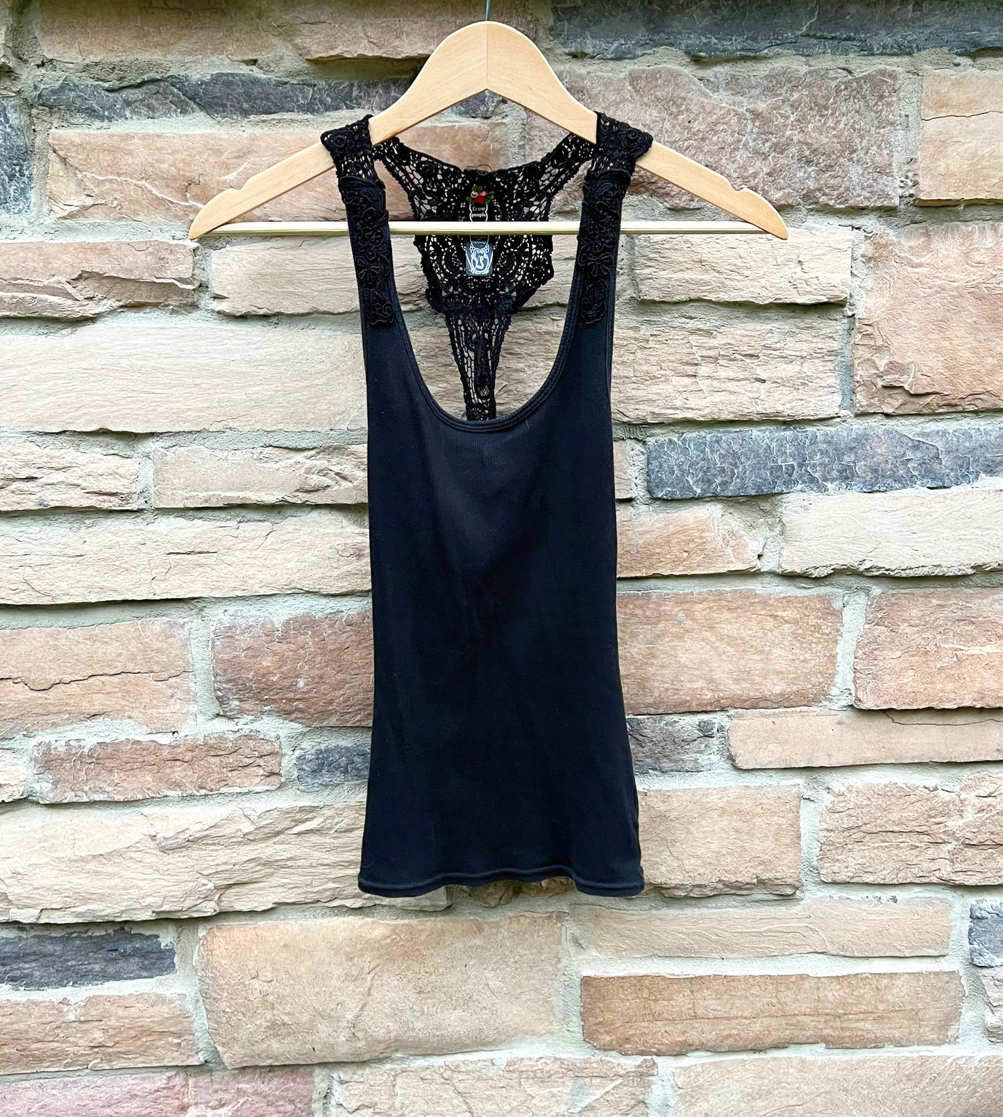 Vintage Free People Black Crochet Tank