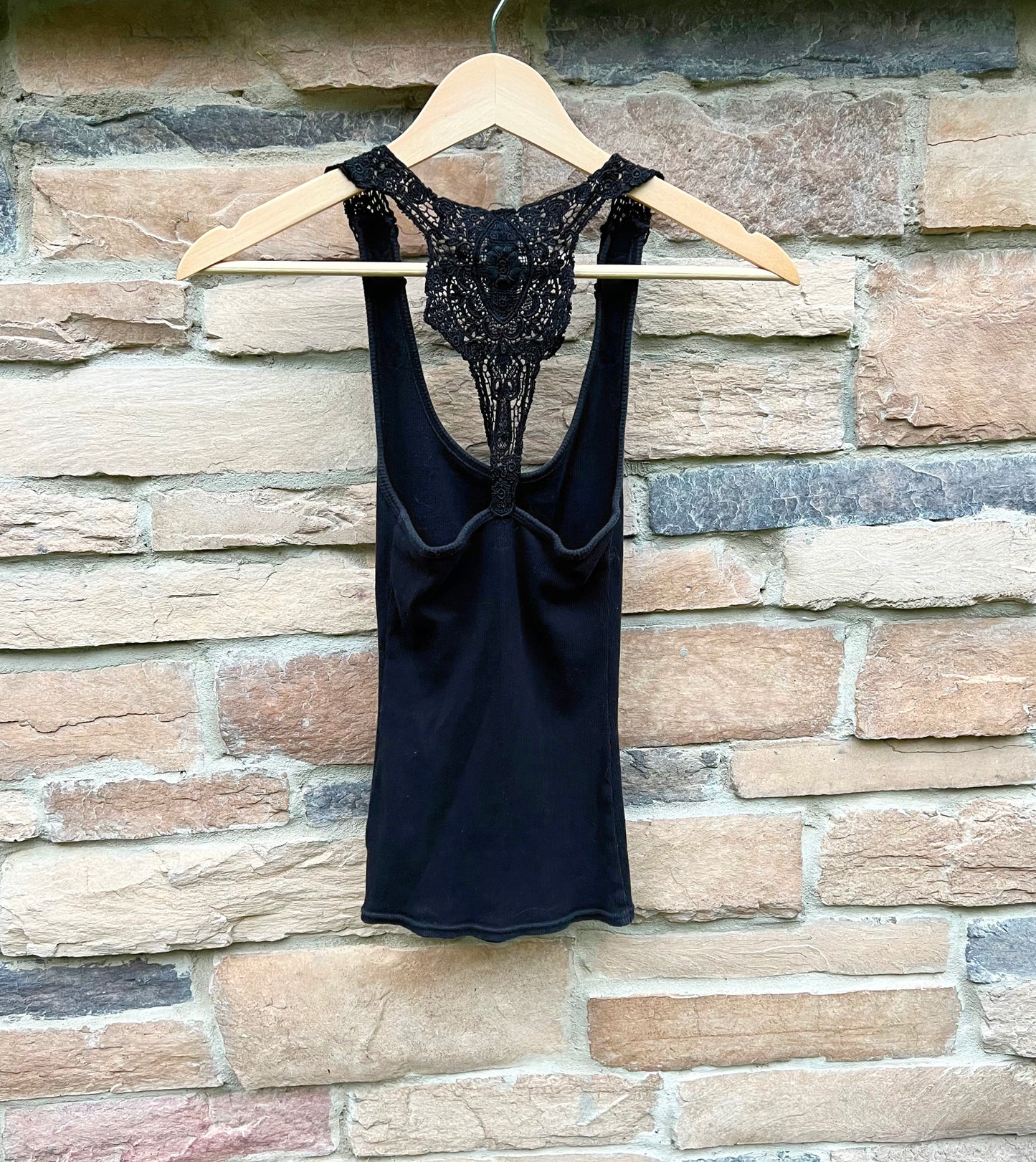Vintage Free People Black Crochet Tank